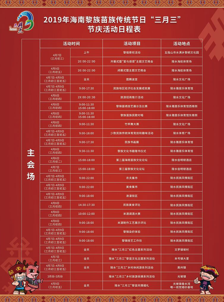 2019陵水三月三活動行程表
